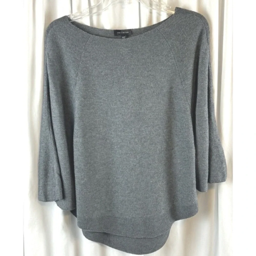The Limited Gray Boat‎ Neck Batwing Sleeve Poncho Sweater XS/S Oversized 66-23